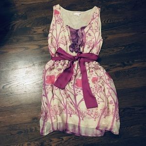 Anthropologie Dress, tie @ waist, ruffle detail